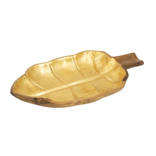 Teak Leaf Plate With Gold Foil
