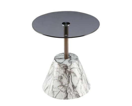 Glass Top marble print base accent table