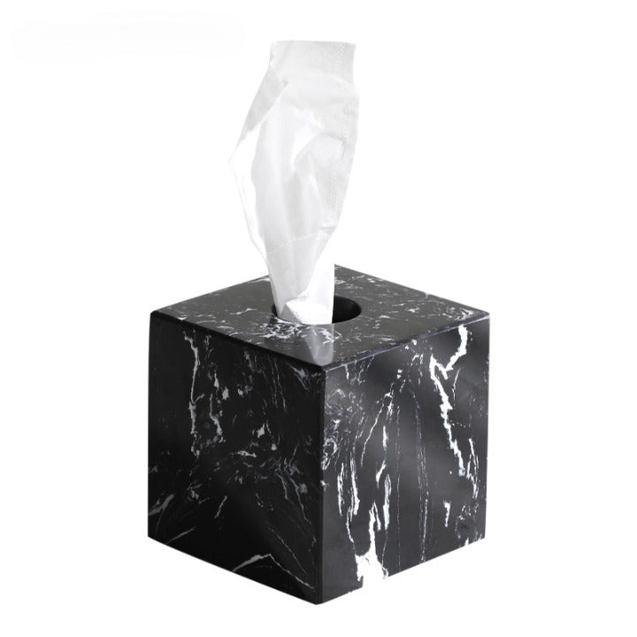 Black Marble Square Tissue Box