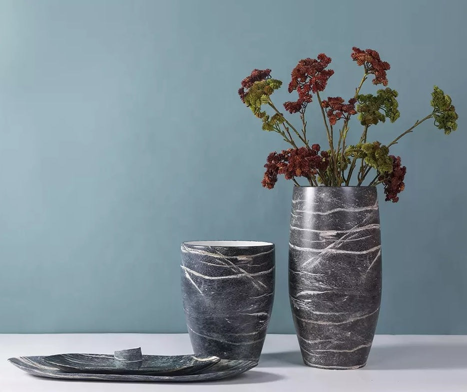 Marbled Black Ceramic Vase